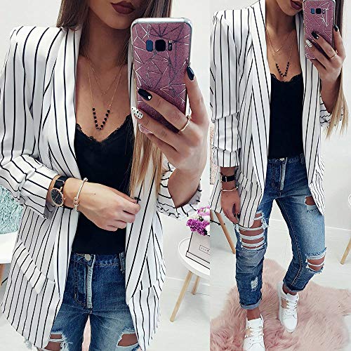 OverDose mujer De Manga Larga A Rayas con Estilo Duster Blazer Chaqueta Abrigo De Damas Casual Chaqueta De Mujeres Abrigo (S, Blanco)