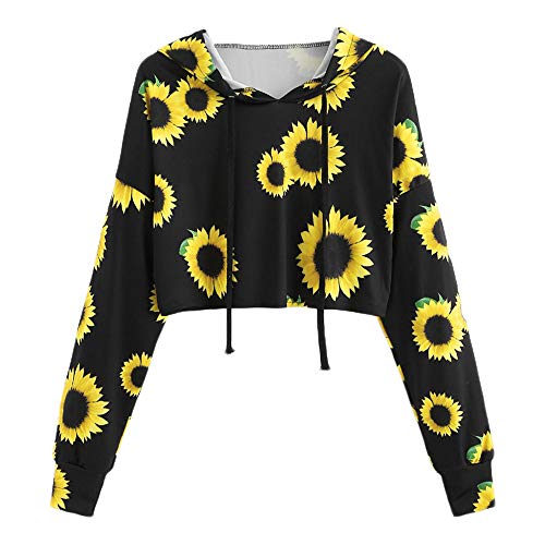 OverDose mujer De Manga Larga De ImpresióN Girasol Sudadera Blusa Tops Vacaciones Deportes Moda OtoñO Invierno Nuevo con Capucha