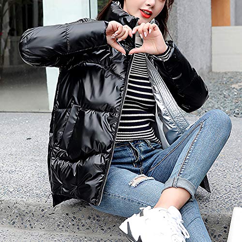 Overdose Mujeres Ultra Light Down Chaqueta con Capucha Invierno Down Rosa Negro Chaquetas Invierno Abrigo Mujeres Parka Abrigos con Cremallera (Large, Negro)