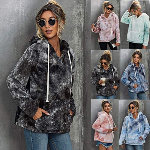 Overdose Nueva OtoñO para Mujer Gato De Manga Larga con Capucha De Moda Sudadera con Capucha SuéTer Tops Blusa SeñOra Superior (L, A-Azul)