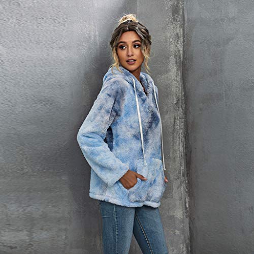 Overdose Nueva OtoñO para Mujer Gato De Manga Larga con Capucha De Moda Sudadera con Capucha SuéTer Tops Blusa SeñOra Superior (L, A-Azul)