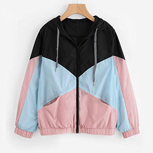 Overdose Nuevo Modelo De Moda Mujeres Manga Larga Patchwork Piel Fina Trajes con Capucha Cremallera Casual Sport Coat Sudadera con Capucha Superior (Large, Blanco)