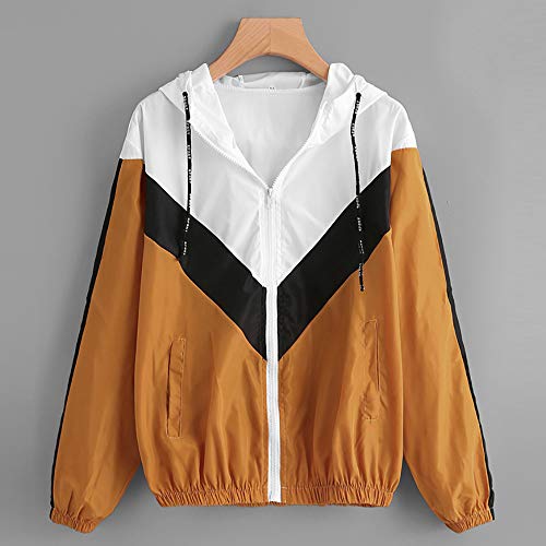 Overdose Nuevo Modelo De Moda Mujeres Manga Larga Patchwork Piel Fina Trajes con Capucha Cremallera Casual Sport Coat Sudadera con Capucha Superior (M, R-Amarillo)