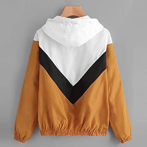 Overdose Nuevo Modelo De Moda Mujeres Manga Larga Patchwork Piel Fina Trajes con Capucha Cremallera Casual Sport Coat Sudadera con Capucha Superior (M, R-Amarillo)