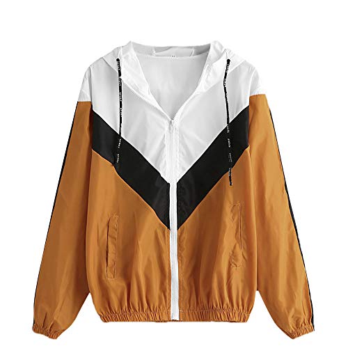 Overdose Nuevo Modelo De Moda Mujeres Manga Larga Patchwork Piel Fina Trajes con Capucha Cremallera Casual Sport Coat Sudadera con Capucha Superior (M, R-Amarillo)