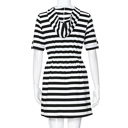 Overdose Rayas Falda De Bolso Vestido De Fiesta Retro De La Playa del Partido De La Playa De Las Mujeres Ocasionales De La Playa Color Puro Cuello En V (L, Azul)