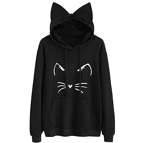 Overdose Sudadera con Capucha De Manga Larga SóLido del OíDo del Gato De Las Mujeres Nuevo Abrigo De Invierno Sudadera con Capucha Tops Ocasional Blusa