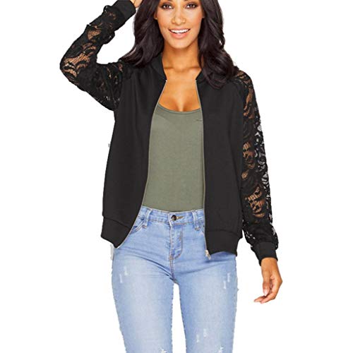 Overdose Traje De Chaqueta De Encaje De Manga Larga para Mujer Chaqueta De Abrigo Casual Top Top De Blusa De Outwear (XL, Negro)