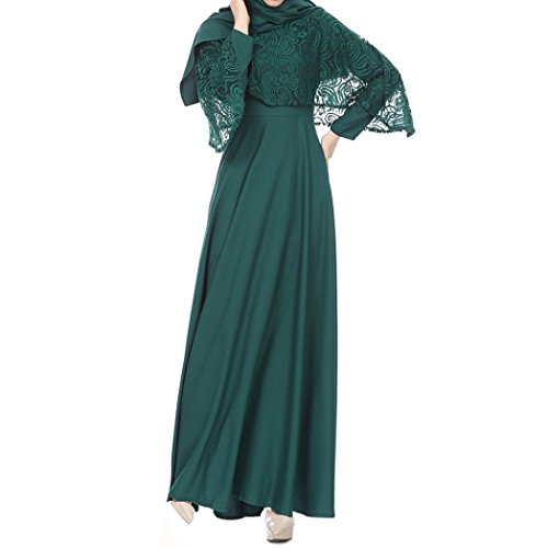 Overdose Vestido Maxi De Encaje Casual Simple Moda MusulmáN Kaftan Abaya Jilbab De Manga Larga para Mujer (XL, Verde)