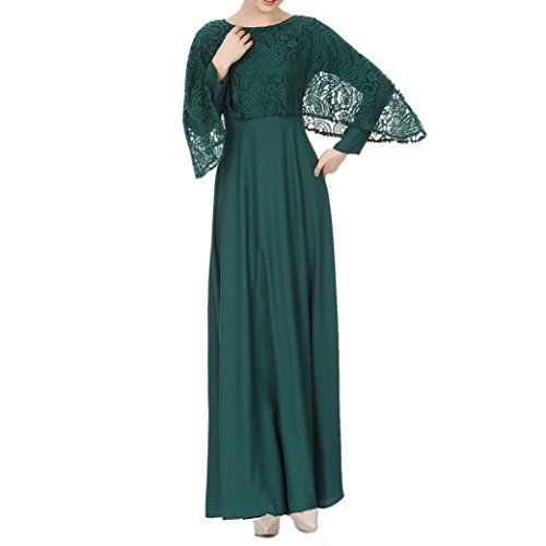 Overdose Vestido Maxi De Encaje Casual Simple Moda MusulmáN Kaftan Abaya Jilbab De Manga Larga para Mujer (XL, Verde)