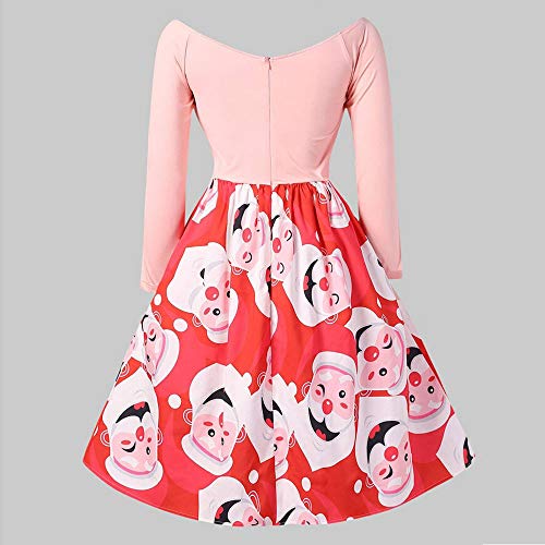 Overdose Vestidos Casuales Mujeres De Navidad De Manga Larga De Santa Claus Imprimir Vintage Vestido Vestido De Fiesta Midi Swing Vestido Falda De Una LíNea