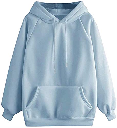 OVIWENEII Sudaderas Mujer con Capucha y Bolsillos Camiseta Tops de Manga Larga Pullover Suelta Otoño Invierno (Azul, Medium)