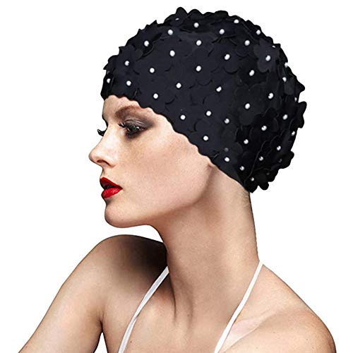OYSJ Gorro de Baño Flora, Gorro de Natación, Vintage, Gorros de Baño para Mujer, Gorras de Baño con Estampado de Flores,Pétalos Sombrero Elegante para Mujer,Moda