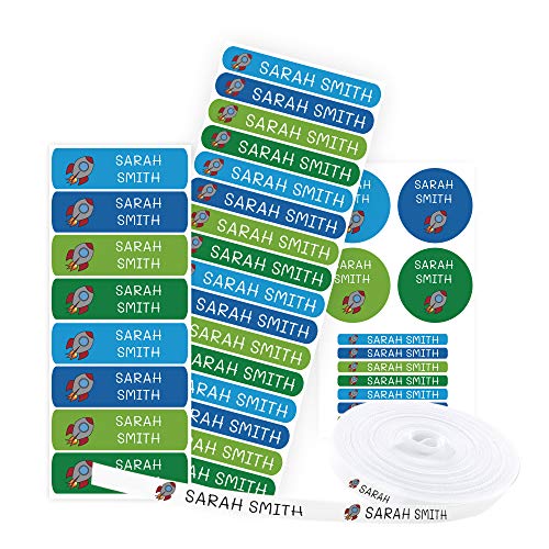 Pack 155 etiquetas personalizadas para marcar ropa y objetos. 100 Etiquetas de tela termoadhesiva + 55 etiquetas adhesivas de vinilo. (Color 5)