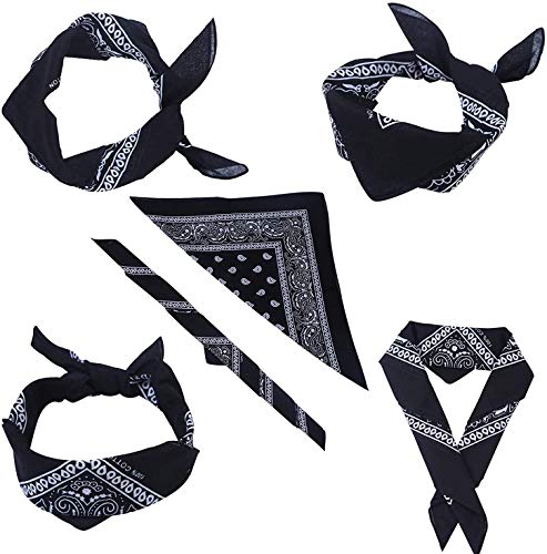 Pack 3 Pañuelos Bandanas de Paisley de Algodón para Cuello Pulsera Cabeza Unisex (azul+blanco+negro, talla única)