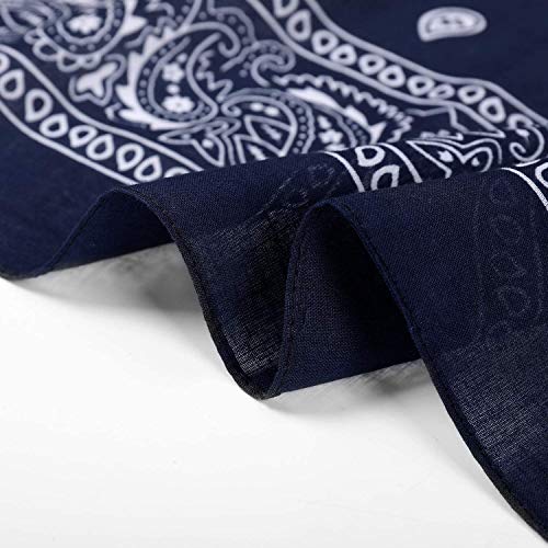 Pack 3 Pañuelos Bandanas de Paisley de Algodón para Cuello Pulsera Cabeza Unisex (azul+blanco+negro, talla única)