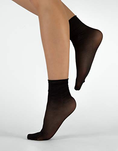 PACK 4 PARES DE MEDIAS CORTAS SIN PUÑO ELASTICO | CALCETINES FINOS SEMI TRANSPARENTES | NEGROS | 20 DEN | CALCETERÍA ITALIANA | (negro)