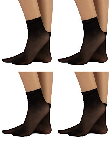 PACK 4 PARES DE MEDIAS CORTAS SIN PUÑO ELASTICO | CALCETINES FINOS SEMI TRANSPARENTES | NEGROS | 20 DEN | CALCETERÍA ITALIANA | (negro)