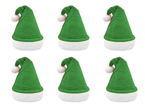 Pack 6 Gorro Papá Noel de Navidad de Santa Claus de Terciopelo de Felpe Suave Sombreros Navideño de Invierno para Fiesta Festiva de Año Nuevo para Adultos y Niños Unisex (FYQ-359 VERDE)