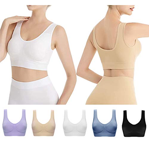 Pack de 5 Sujetadores Deportivos sin Costuras Sujetador de Yoga Correr sin Cables con Almohadillas Extraíbles para Mujer