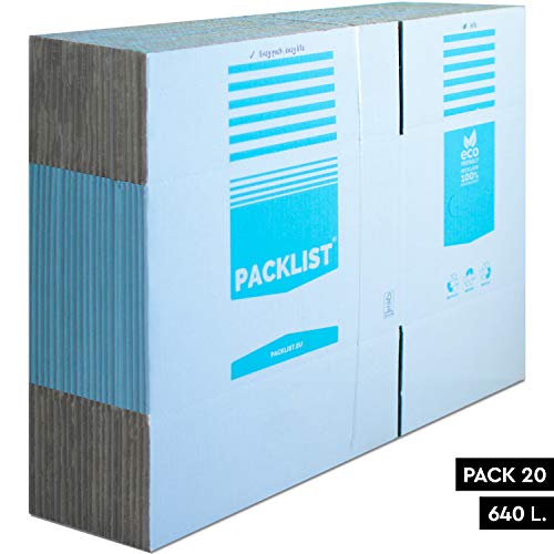 PACKLIST 20 Cajas Cartón Mudanza + APP/PDF Inventario - Cajas de Mudanza Personalizables y Ultra Resistentes 43x30x25cm - Cajas de Cartón de Calidad para Mudanzas - Caja Blanca ECO Certificado FSC