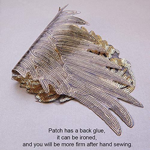PandaHall Elite 4 pares de tela bordada dorada y plateada para planchar/coser en parches con forma de alas para coser o planchar para camiseta, pantalones vaqueros o bolsas de ropa