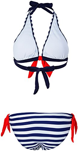 PANOZON Bikinis Mujer Bañador Sexy Traje de Baño Push Up Colgando al Cuello 2 Colores Opcionales (XX-Large, Azul-1)