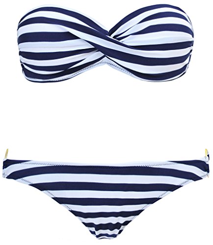 PANOZON Bikinis Mujer Traje de Baño Mar Playa Piscina Dos Piezas Colgando al Cuello Bikini Brasileño (Small, Raya Azul-3)