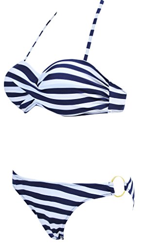 PANOZON Bikinis Mujer Traje de Baño Mar Playa Piscina Dos Piezas Colgando al Cuello Bikini Brasileño (Small, Raya Azul-3)