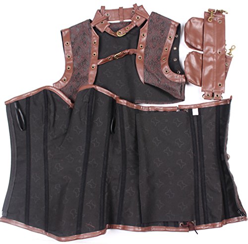 PANOZON Corpiño de Corsé para Mujer de Estilo de Punk con Chal y Bolsillo Huesos de Acero (4X-Large, Marrón)