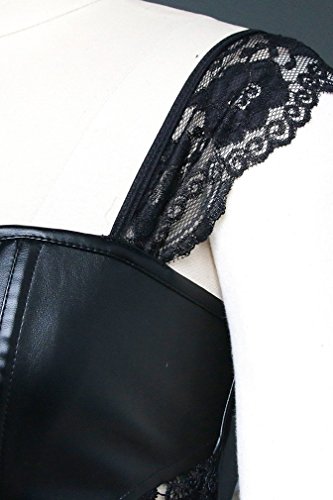 PANOZON Corsé de Vestido Cuero Bustier Sexy para Mujer Lencería Erótica Corpiños Gótico de Encaje (Large, Negro)