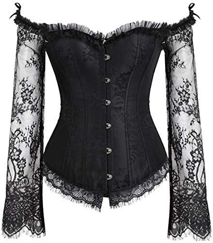 PANOZON Corset Brocado Corpiño Gótico y Clásico de Encaje para Mujer Fiesta de Halloween Novedades (Large, A-Negro)