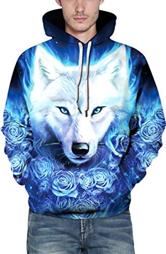 PANOZON Hombre Unisex Sudadera con Capucha Impresión 3D de Animal Figura Paisaje (Small/Medium, Lobo Blanco-1)