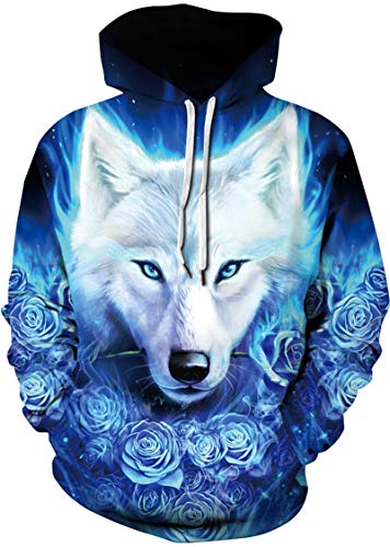 PANOZON Hombre Unisex Sudadera con Capucha Impresión 3D de Animal Figura Paisaje (Small/Medium, Lobo Blanco-1)