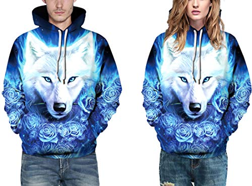 PANOZON Hombre Unisex Sudadera con Capucha Impresión 3D de Animal Figura Paisaje (Small/Medium, Lobo Blanco-1)