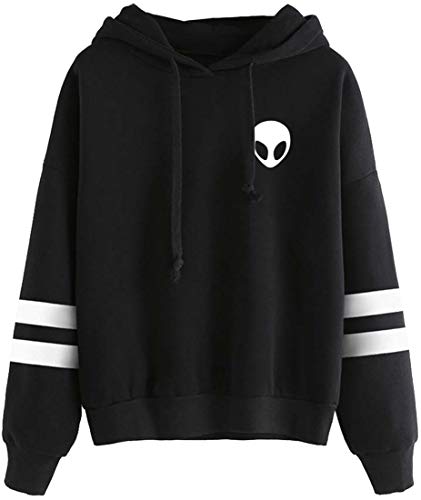 PANOZON Mujer Imágen de Máscara de Alien Sudadera con Capucha de Mangas largas Dos Colores Opcionales (Large, A-Negro YY)