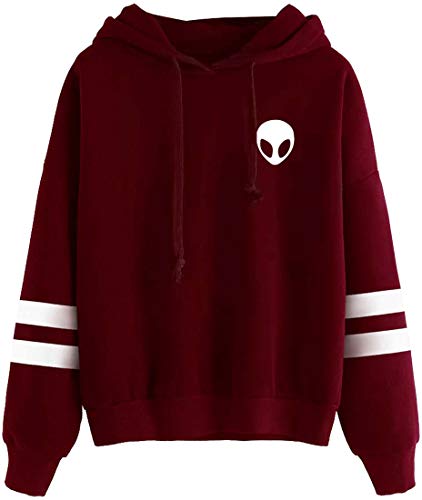 PANOZON Mujer Imágen de Máscara de Alien Sudadera con Capucha de Mangas largas Dos Colores Opcionales (Small, Rojo YY)