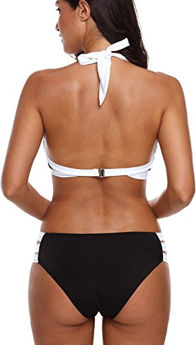 PANOZON Trajes de baño de Las Mujeres Halter Beach Trajes de baño Bikini (S, 1Negro Blanco)