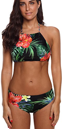 PANOZON Trajes de baño de Las Mujeres Halter Beach Trajes de baño Bikini (XL, 2Verde)