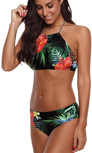 PANOZON Trajes de baño de Las Mujeres Halter Beach Trajes de baño Bikini (XL, 2Verde)