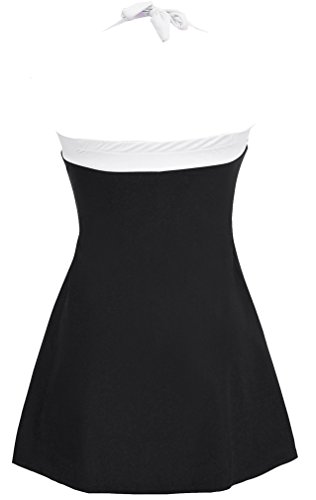 PANOZON Vestido de Traje de Baño para Mujer en la Playa para Verano con Falda Opcionales (3X-Large, Negro Blanco-3)