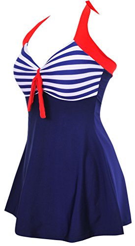PANOZON Vestido de Traje de Baño para Mujer en la Playa para Verano con Falda Opcionales (4X-Large, Azul-3)