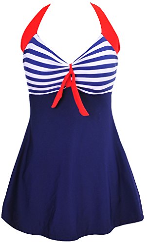 PANOZON Vestido de Traje de Baño para Mujer en la Playa para Verano con Falda Opcionales (4X-Large, Azul-3)