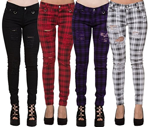 Pantalones Ajustados Rojo Tartán a Cuadros Rasgados Emo Punk de Banned - (M / 30" / ES 40)