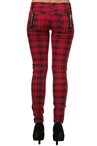 Pantalones Ajustados Rojo Tartán a Cuadros Rasgados Emo Punk de Banned - (M / 30" / ES 40)