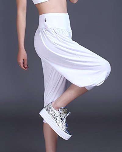 Pantalones Cortos De Yoga Pretina Elástico Bombachos Fitness para Mujer Blanco S