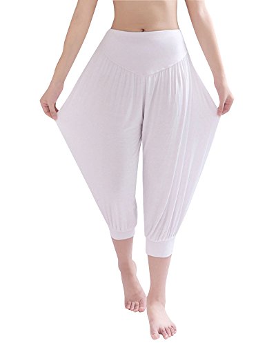 Pantalones Cortos De Yoga Pretina Elástico Bombachos Fitness para Mujer Blanco S