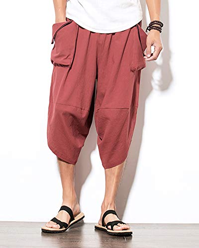 Pantalones De Harén Verano Hombres Pantalones Bombachos Color Sólido Sueltos Hippie Pantalones De Aladino