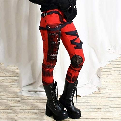 Pantalones de mujer Punk, pantalones Cool Ultra Recogidos Gótico Punk Punk Adelgados Pants Moda Leggings de Jogger Trekking Sport Straight Trousers (L, rojo)