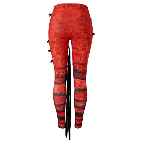 Pantalones de mujer Punk, pantalones Cool Ultra Recogidos Gótico Punk Punk Adelgados Pants Moda Leggings de Jogger Trekking Sport Straight Trousers (L, rojo)